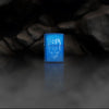 Lifestyle image of Zippo American Skull Design High Polish Blue Windproof Lighter.