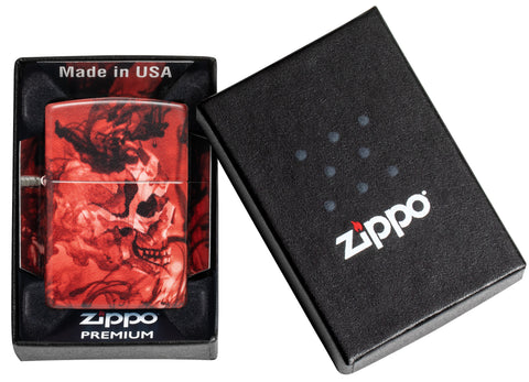 Zippo Spooky Skulls 540 Matte Windproof Lighter in its packaging.