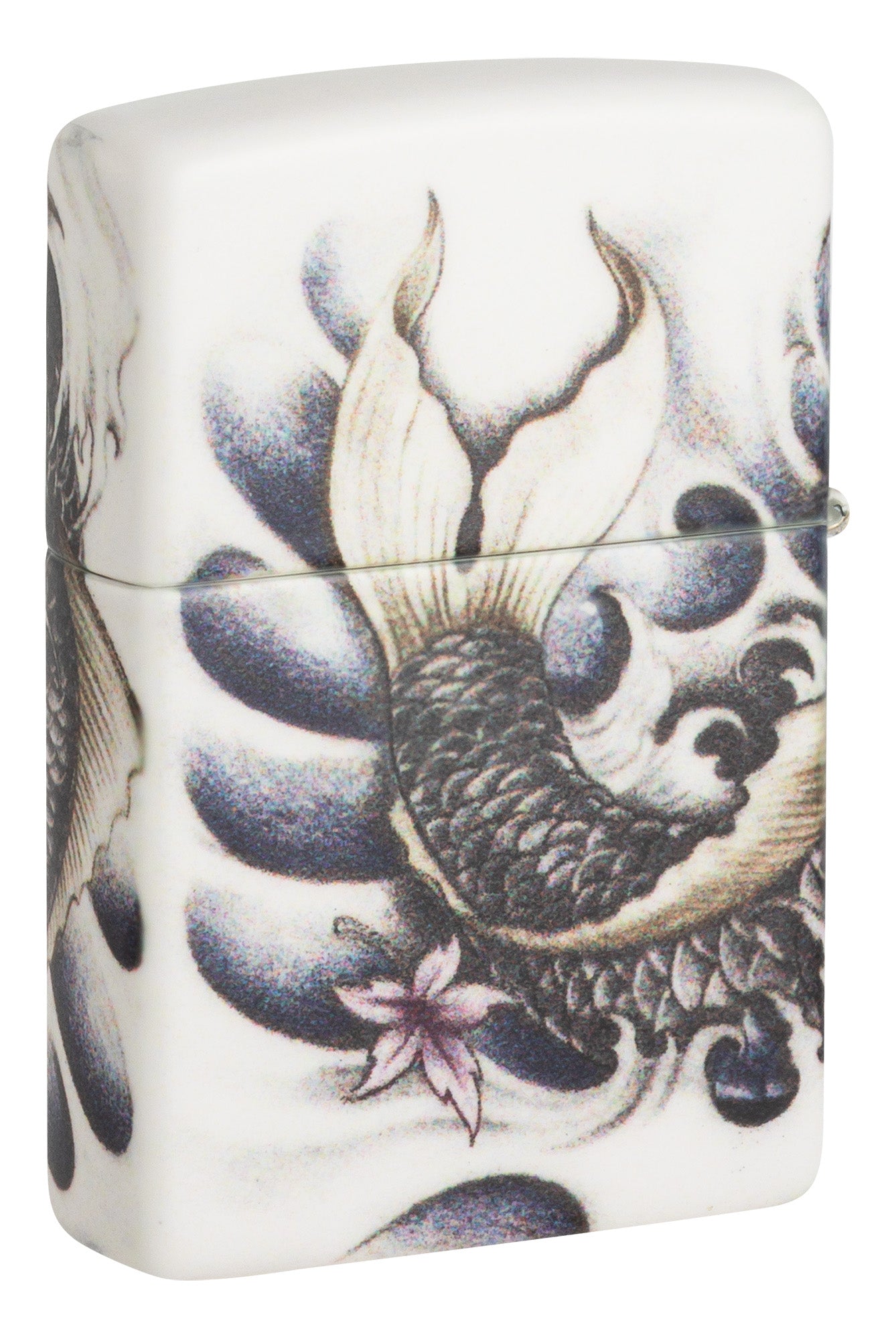 Back shot of Koi Fish 540 Color Windproof Lighter standing at a 3/4 angle.