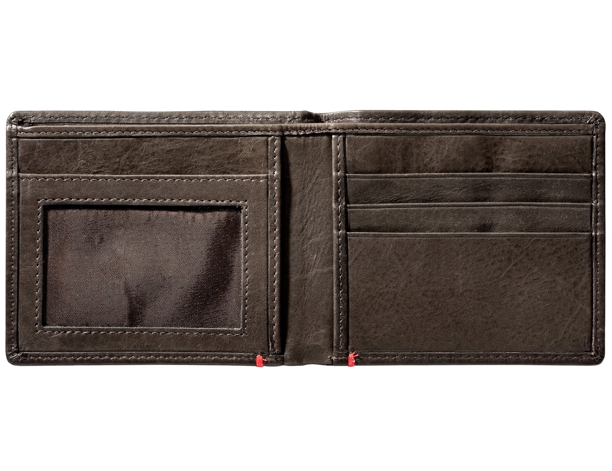 Mocha Leather Wallet With Skull Metal Plate - ID Window inside empty