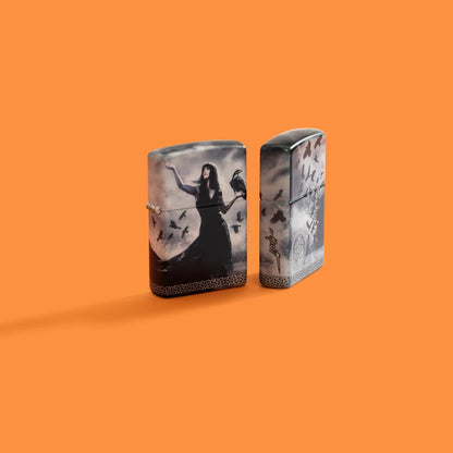 Lifestyle image of two Zippo MazziÂ® 540 Matte Windproof Lighters on an orange background.