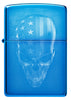 Front shot of Zippo American Skull Design High Polish Blue Windproof Lighter.
