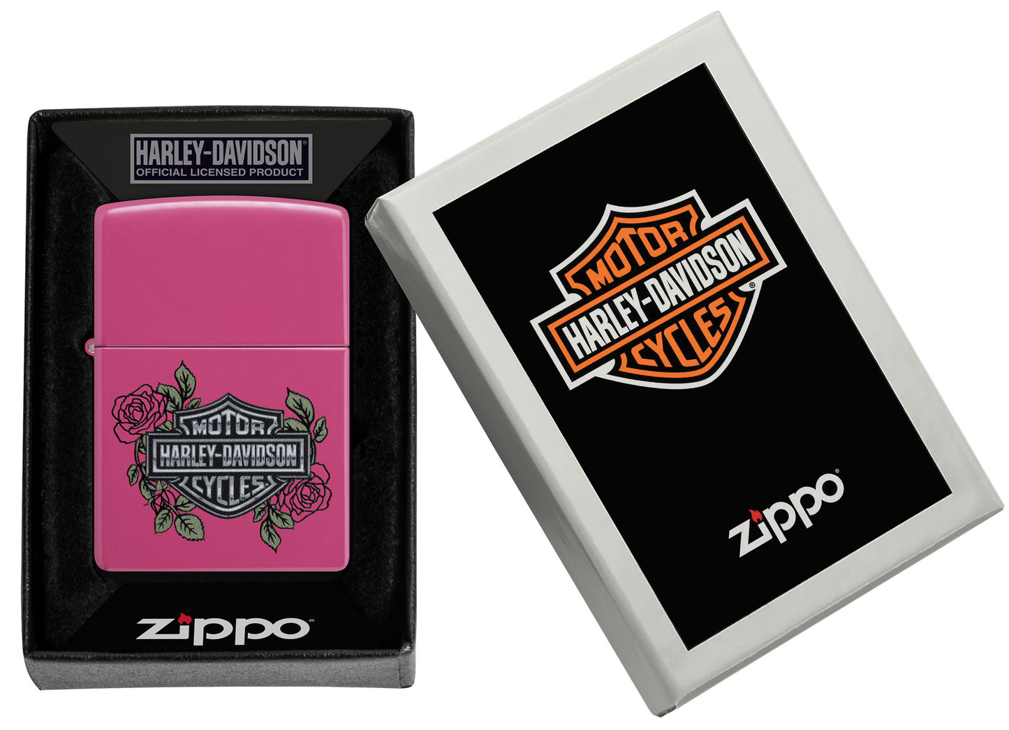 Zippo Harley-DavidsonÂ® Roses Frequency Windproof Lighter in its packaging.