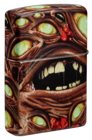 Back shot of Zippo Glow in the Dark Zombie Eye Windproof Lighter standing at a 3/4 angle.