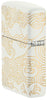 Angled shot of Zippo Waves Design White Matte Pocket Lighter showing the back and hinge side of the lighter.