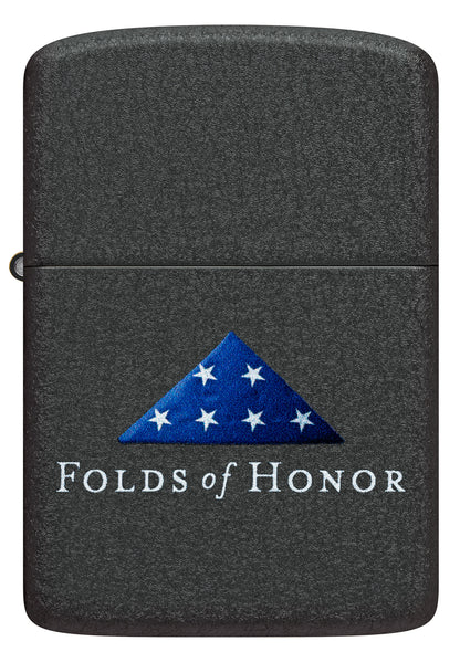 Front view of Zippo Folds of Honor Black Crackle Windproof Lighter.