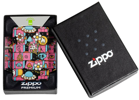 Zippo Abstract Design Glow in the Dark Green Windproof Lighter in its packaging.