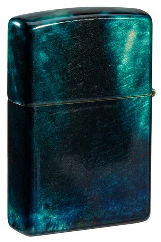Back view of Zippo Anne Stokes Collection 540 Tumbled Brass Windproof Lighter standing at a 3/4 angle.