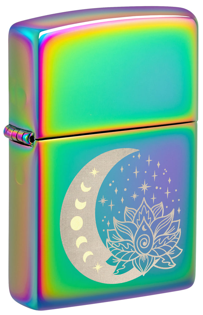 Front view of Zippo Spiritual Multi-Color Windproof Lighter standing at a 3/4 angle.