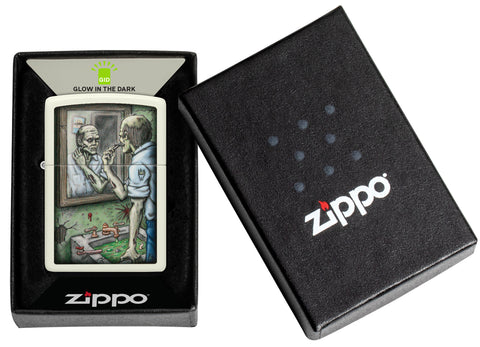 Zippo Shaving Zombie Glow In The Dark Windproof Lighter in its packaging.