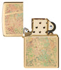 Zippo Dragonfly Wing Design High Polish Brass Windproof Lighter with its lid open and unlit.