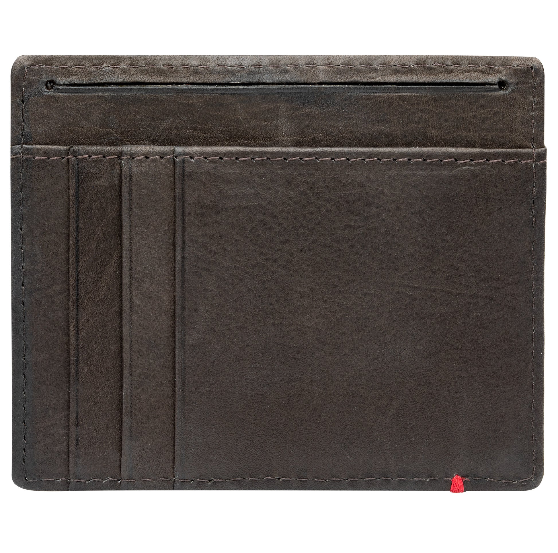 Mocha Leather Wallet With Skull Metal Plate minimalist back empty