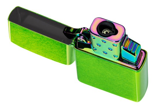 Single Torch Butane Lighter Insert Top View in Case (Sold Separately) lit.
