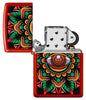 Zippo Counter Culture Eye Design Metallic Red Windproof Lighter with its lid open and unlit.