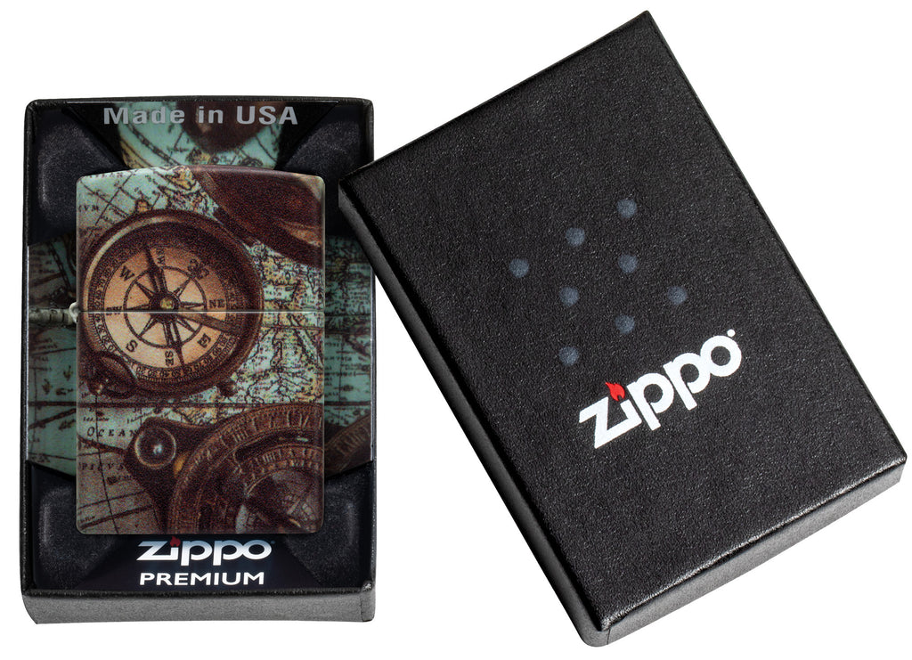 Zippo Compass Design 540 Matte Windproof Lighter in its packaging.