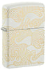 Front shot of Zippo Waves Design White Matte Pocket Lighter standing at a 3/4 angle.