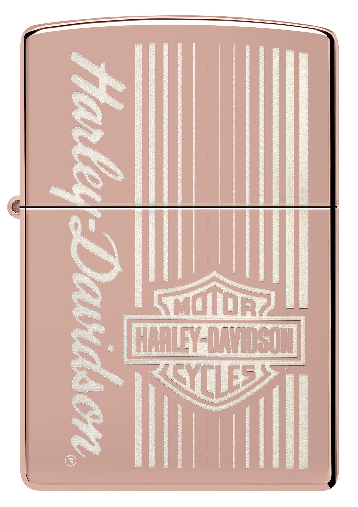 Front view of Zippo Harley-DavidsonÂ® High Polish Rose Gold Windproof Lighter.