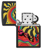 Zippo Hippie Mt Rushmore Design Black Matte Windproof Lighter with its lid open and unlit.