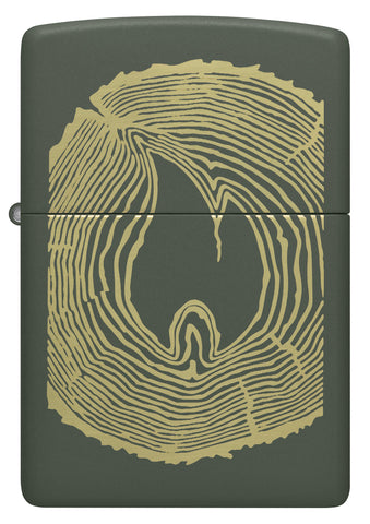Front view of Zippo Wood Ring Design Green Matte Windproof Lighter.