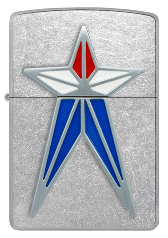 Front shot of Zippo Red White and Blue Star Street Chrome Windproof Lighter.