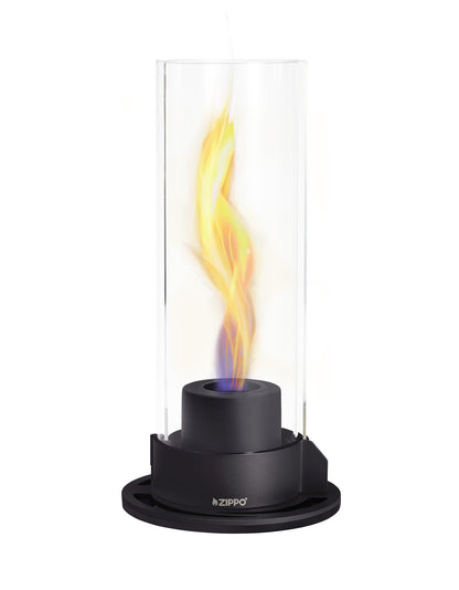 Front view of Zippo FlameScapesâ„¢ Spiral Fire Feature XL in black lit.