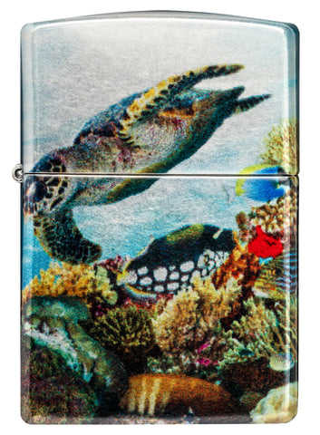 Front view of Zippo Deep Sea Design 540 Tumbled Chrome Windproof Lighter.