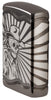 Angled shot of Zippo Skeleton Cowboy Design Armor® Black Ice Windproof Lighter showing the front and right side of the lighter.