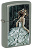 Front view of Zippo Victoria Frances Sage Windproof Lighter standing at a 3/4 angle.