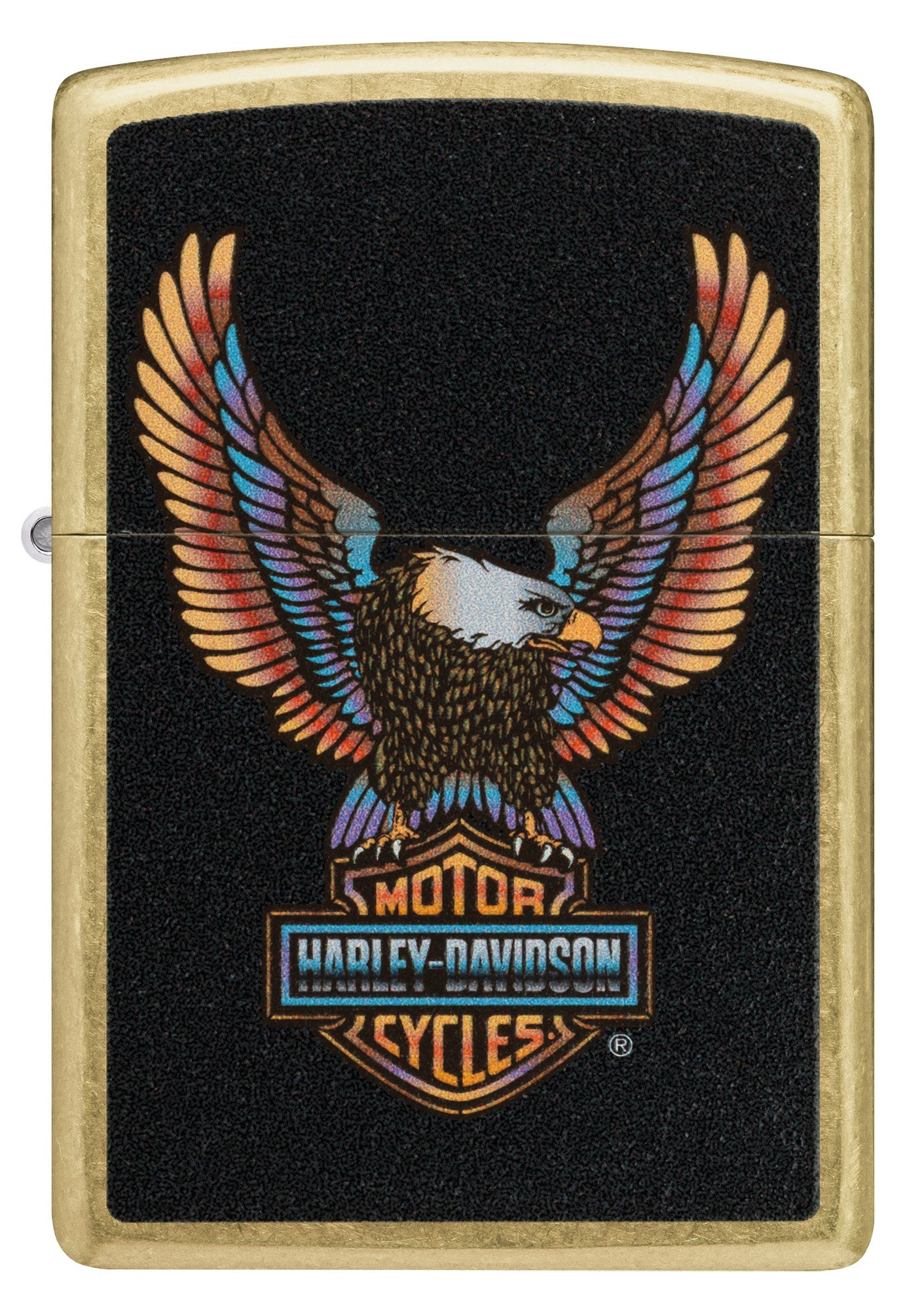 Front view of Zippo Harley-DavidsonÂ® Eagle Street Brass Windproof Lighter.