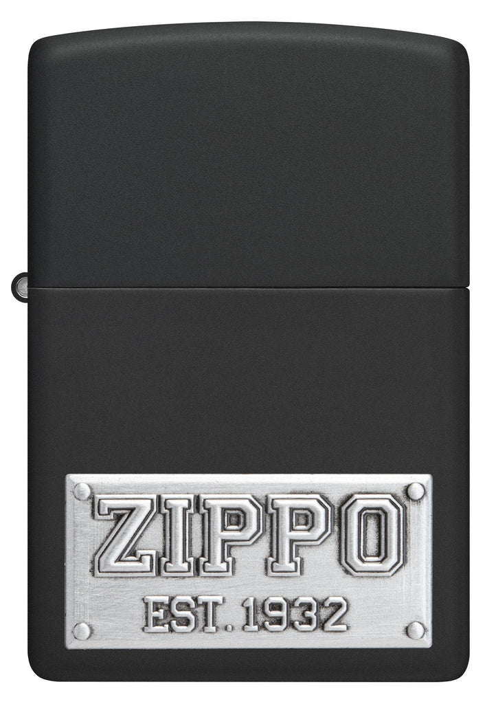 Front view of Zippo Wolf Emblem Design Brushed Chrome Windproof Lighter.