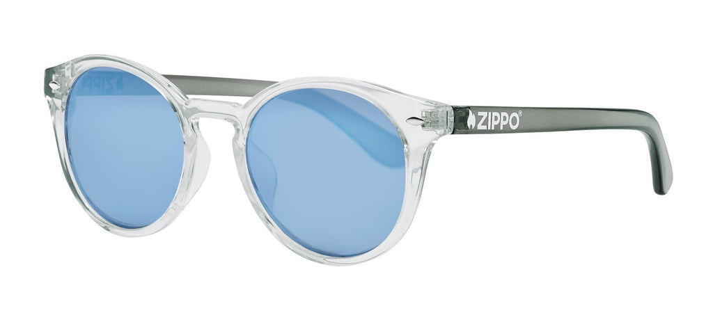 Front angled shot of Zippo Classic Round Transparent Sunglasses OB137 - Blue