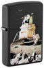 Front shot of Zippo Norman Rockwell Man on the Moon Black Matte Windproof Lighter standing at a 3/4 angle.