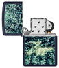 Zippo Design Navy Matte Windproof Lighter with its lid open and unlit.