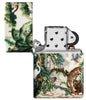 Zippo Jungle Design 540 Matte Windproof Lighter with its lid open and unlit.