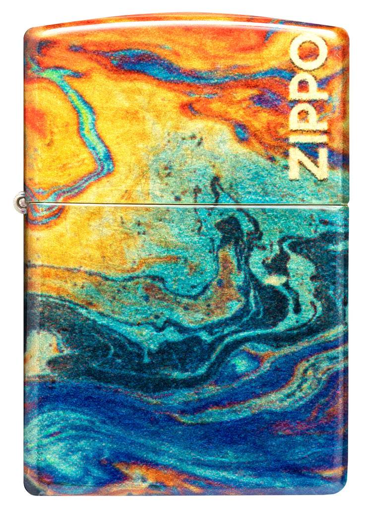 Front view of Zippo Colorful Design 540 Tumbled Brass Windproof Lighter.