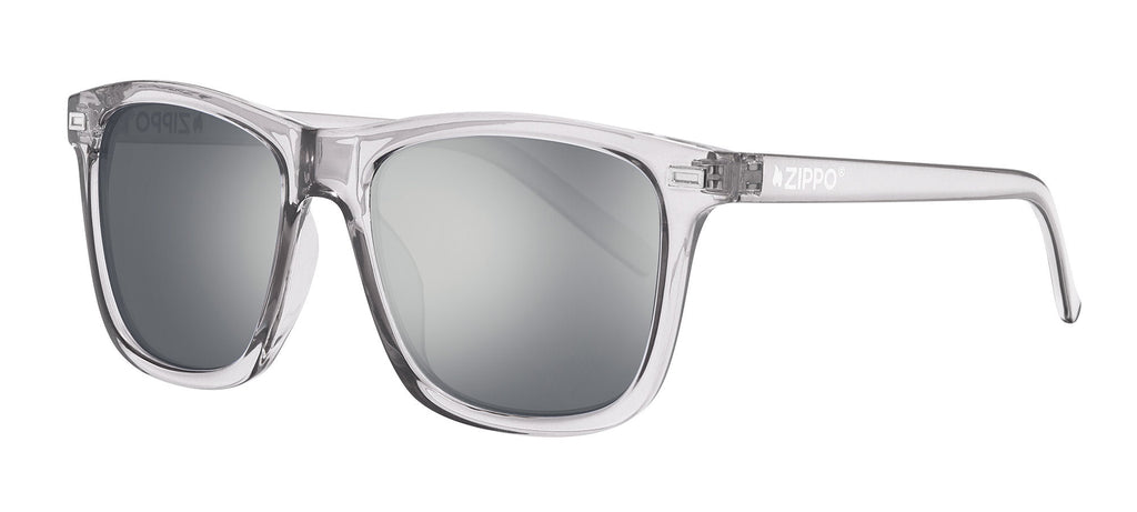 Front angled shot of Classic Angular Transparent Sunglasses OB63 - Grey