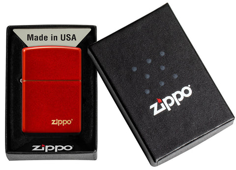 Classic Metallic Red Matte Zippo Logo Windproof Lighter in its packaging
