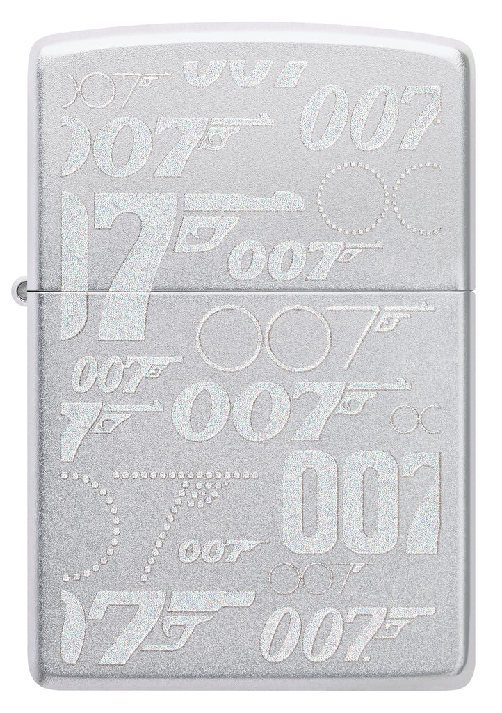 Front view of Zippo James Bond Satin Chrome Windproof Lighter.