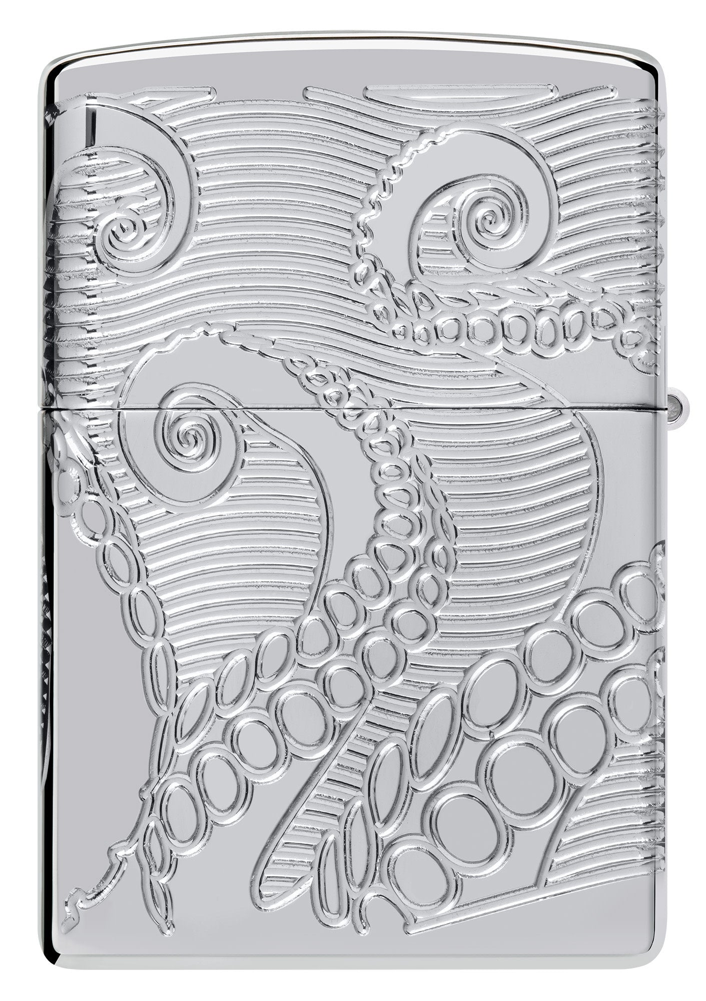 Back shot of Zippo Tentacles Design ArmorÂ® High Polish Chrome Windproof Lighter.