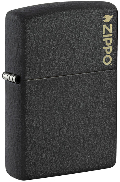 Front shot of Zippo Classic Black CrackleÂ® Zippo Logo Windproof Lighter standing at a 3/4 angle.