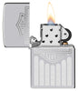Zippo Harley-Davidson® High Polish Chrome Windproof Lighter with its lid open and lit.