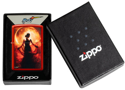 Zippo MazziÂ® Woman Silhouette Metallic Red Windproof Lighter in its packaging.