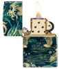 Zippo Eastern 540 Fusion Design Windproof Lighter with its lid open and lit.
