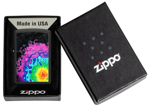 Zippo Pattern Design Black Matte Windproof Lighter in its packaging.