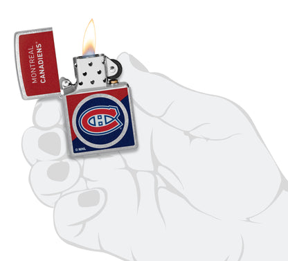 Zippo NHL® Montreal Canadiens® 2024 Street Chrome™ Windproof Lighter in its packaging.