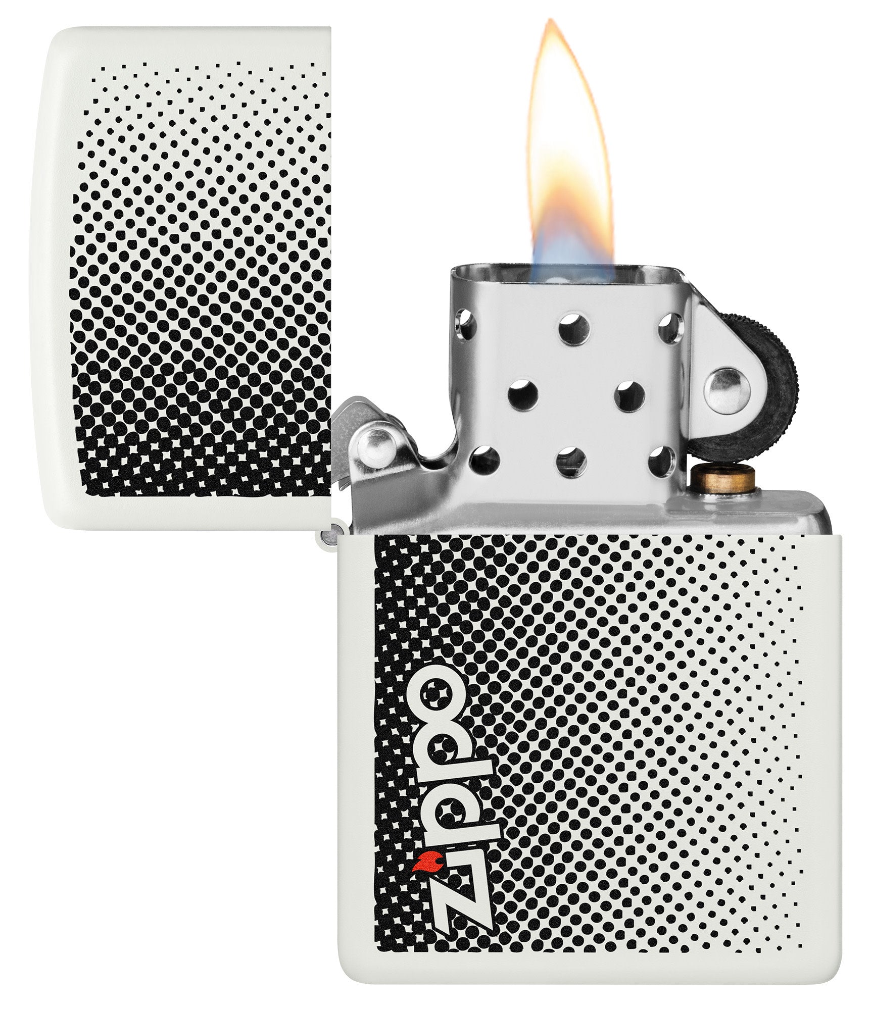 Static Zippo Design Windproof Lighter with its lid open and lit.