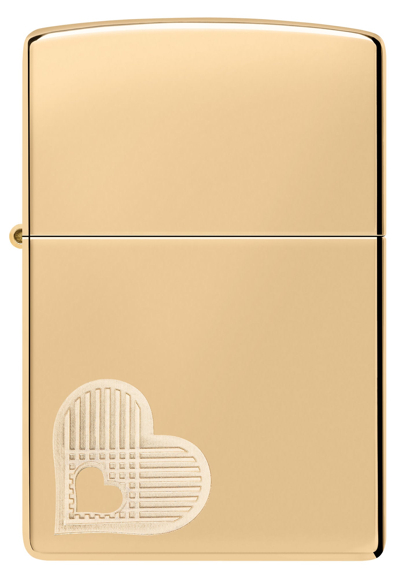 Front view of Zippo Double Hearts Design High Polish Brass Windproof Lighter.