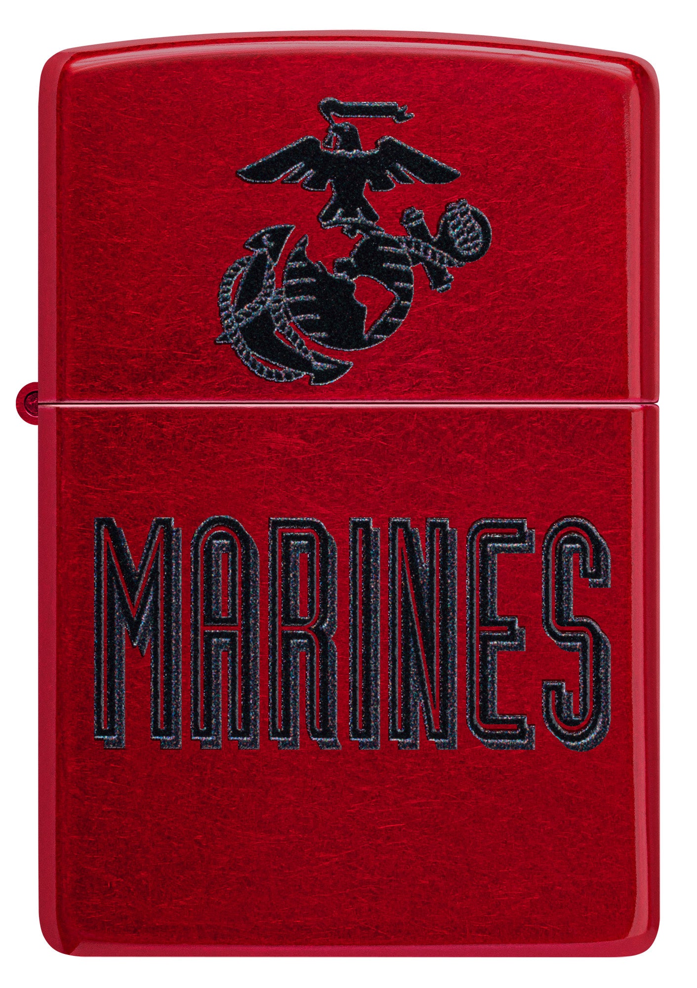 Front view of Zippo U.S. Marine Corps Candy Apple Windproof Lighter.