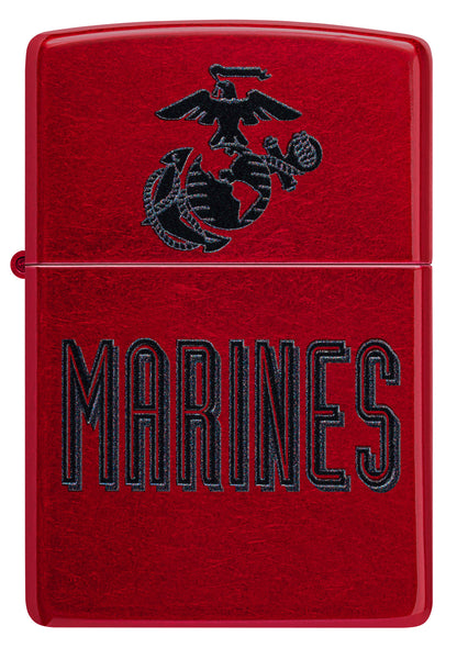 Front view of Zippo U.S. Marine Corps Candy Apple Windproof Lighter.