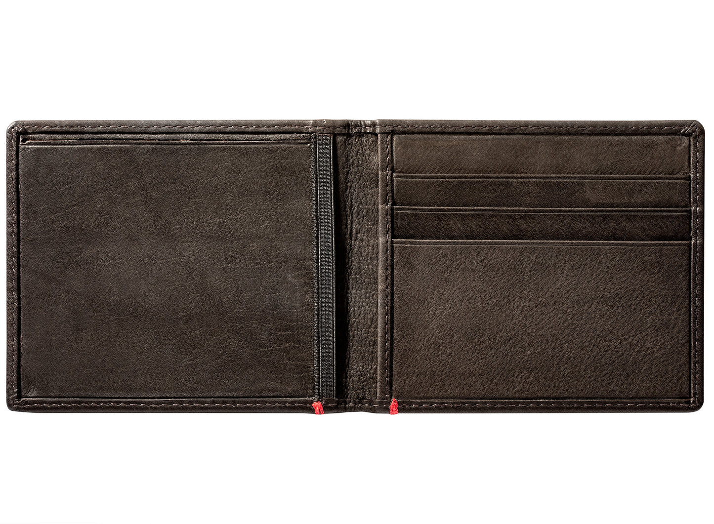 Mocha Leather Wallet With Skull Metal Plate cash strap inside empty